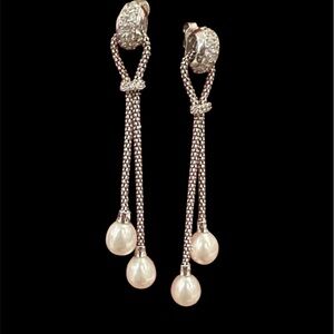 Elegant Silver and Pearl Drop Earrings 2.5 inches GORGEOUS